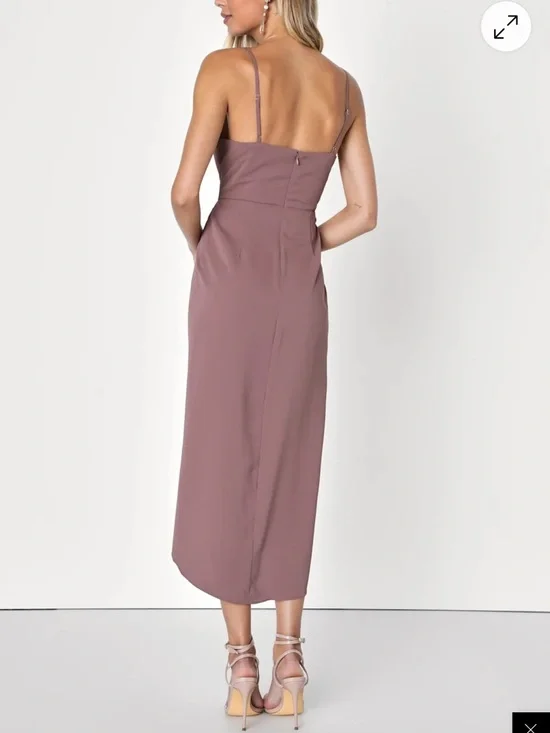 Lulu's Mauve Spaghetti-Strap Tulip Midi Dress Size M - Picture 3 of 7